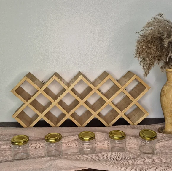 Vintage Wooden Wall Geometric Trinket Spice Rack Shelf Rustic Cottage Eclectic - Picture 2 of 5